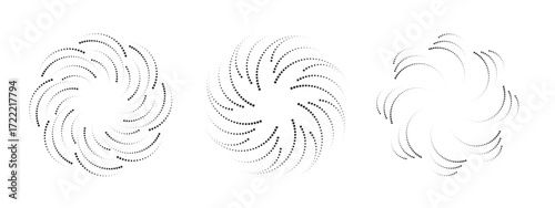 Abstract dotted soundwave rings in monochrome black. Circular audio spectrum with rhythmic pulses. Elegant vector frame set for modern posters, flyer and music-inspired layouts.