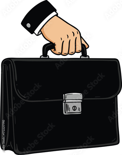 Businessman hand holding black briefcase professional work accessory with silver lock vector illustration 