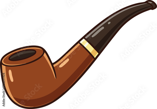 Classic smoking pipe with wooden bowl and black mouthpiece illustration for vintage tobacco accessories collection