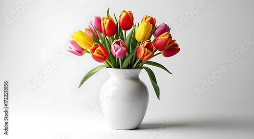 Wallpaper Mural Vibrant Tulip Bouquet in White Vase on White Background Torontodigital.ca