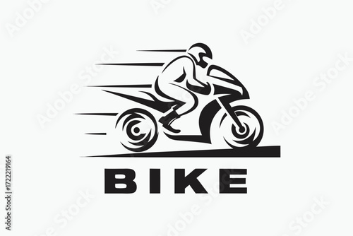 Motorbike Racer Silhouette Logo Design Speeding on White Background Style