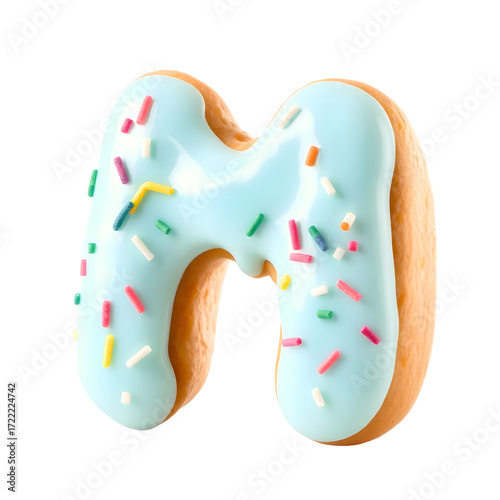 cartoon letter m shaped donut with sprinkles