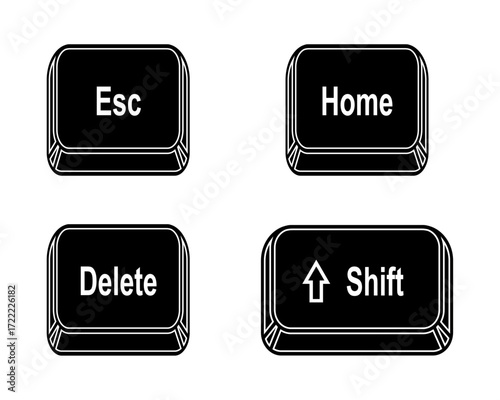 Keyboard Shortcut Icons Set ? Home, Esc, Shift, and Delete Keys.