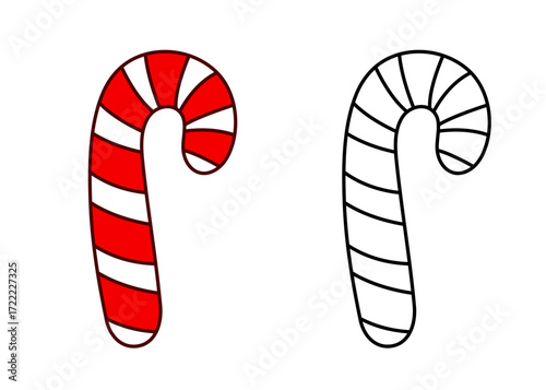 Candy Christmas coloring page vector illustration. Simple outline of holiday sweets for kids, fun festive activity, printable coloring sheet for Christmas crafts and classroom projects.