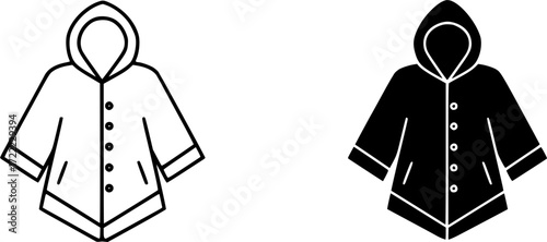 ofvs419 OutlineFilledVectorSign ofvs - raincoat vector icon . rain jacket sign . poncho . isolated transparent . black outline and filled version . AI 10 / EPS 10 / PNG . g11759