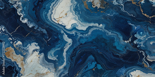 Beautiful abstract blue and white marble luxurious wall grunge background. Blue marble stone wall texture.	