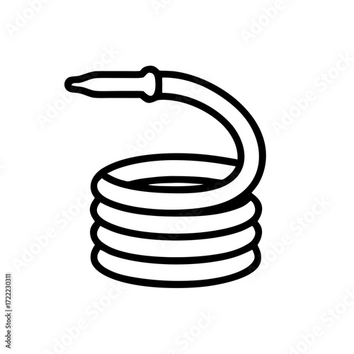 Coiled garden hose in a modern minimalist design, transparent background, isolated, vector, icon  