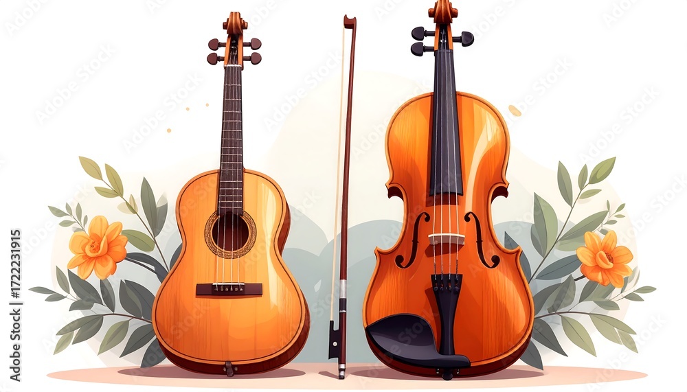 Naklejka premium Illustration of acoustic guitar and violin