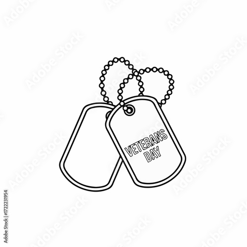 Veteran's day design features a Veteran's day tag and soldier's tag, presented in clean, linear style. Veteran's day tag and soldier's tag shows patriotism and remembrance, honoring military service.
