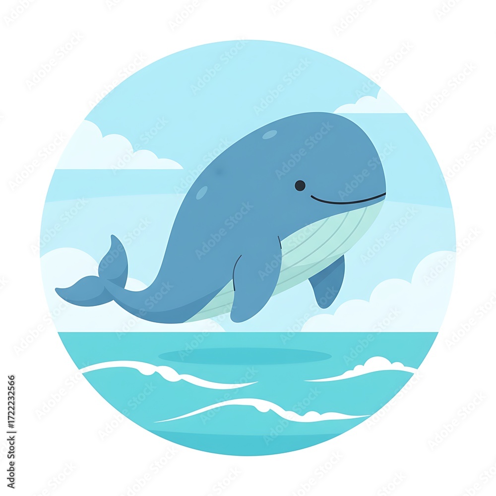 Naklejka premium Cheerful Illustration of a Leaping Whale