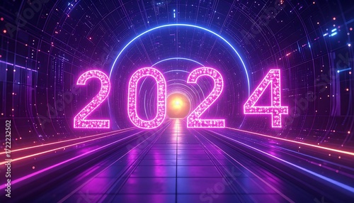 Futuristic tunnel with glowing 2024