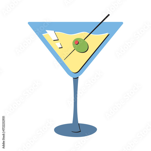 Martini cocktail glass paper style flat design illustration isolated vector