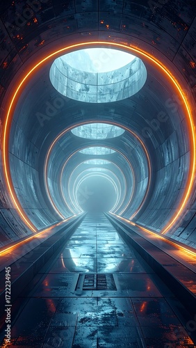 Futuristic tunnel with glowing rings (1)
