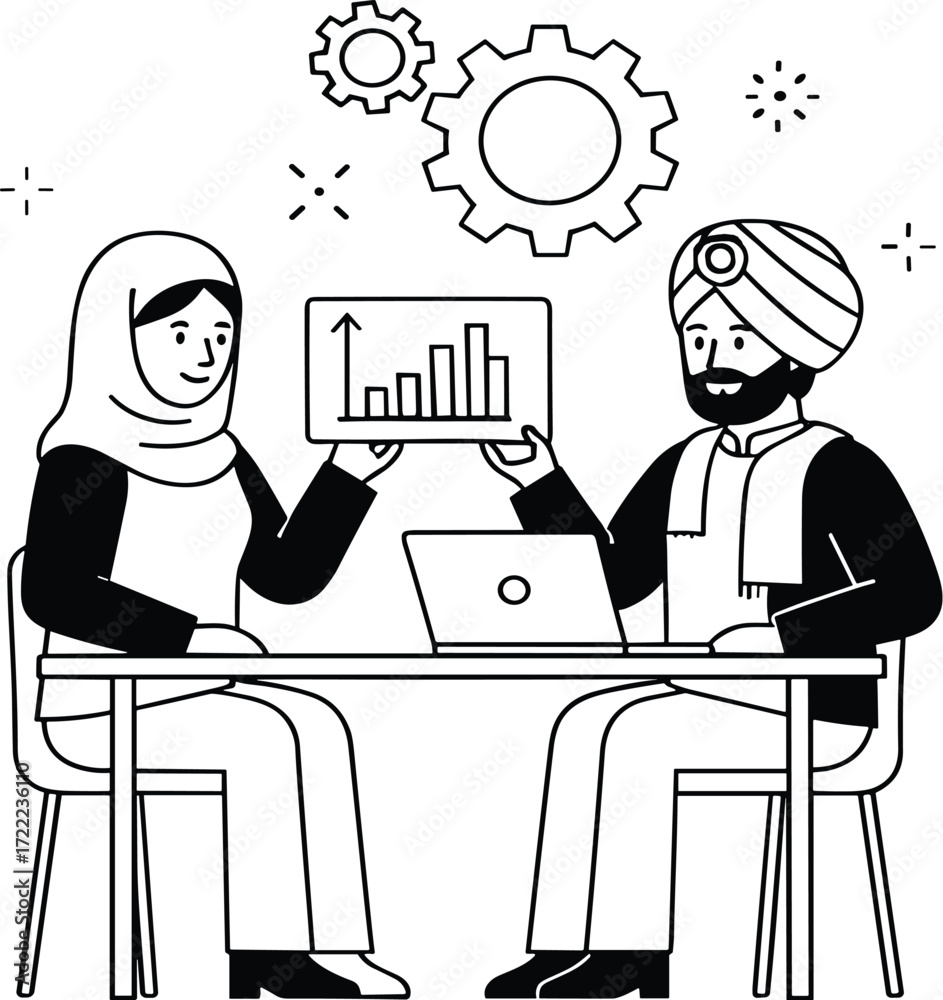 Fototapeta premium Inclusive Workplace Vector Icons | Diverse Religious Attire and Team Unity Symbols