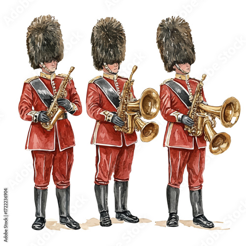 English Vibrant Parade, watercolor drawing vector, isolated on a white background.