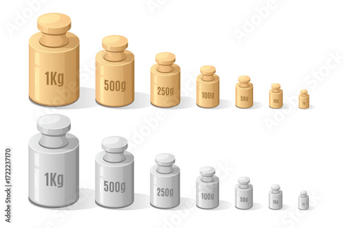 Calibration weights. Steel weight measurement equipment for libra scales. Metal mass kilogram standard icon