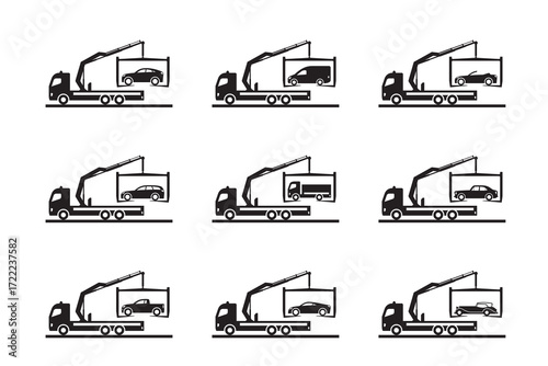 Roadside assistance truck with different cars  - vector illustration