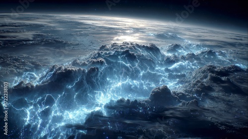 Alien planet landscape with lightning