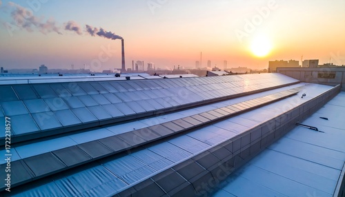 Industrial complex roof at sunrise