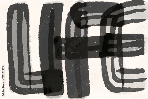 Black Hand Drawn Life Text with Overlapping Lines on White Background