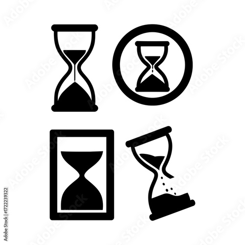 Vector art of collection of hourglass icons showing the passage of time sandglass, sand timer, time measurement tool