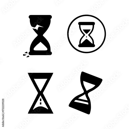 Vector art of collection of hourglass icons showing the passage of time sandglass, sand timer, time measurement tool