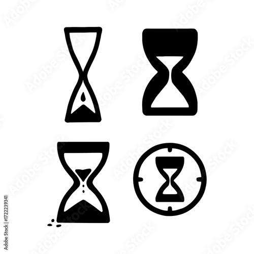 Vector art of collection of hourglass icons, representing time, deadlines, and the passage of time in a simple and elegant way