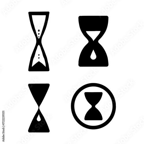 Vector art of four hourglass icons, symbolizing time, urgency, and the passage of moments in a clean and minimalist style