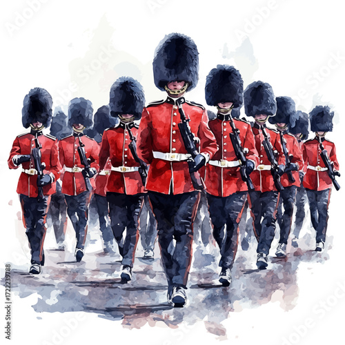 English Colorful Parade, watercolor clipart vector, isolated on a white background.