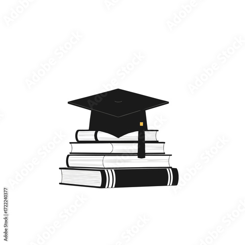 Stack of graduation cap and books, symbolizing education, knowledge, and academic achievement. Perfect for academic and learning contexts