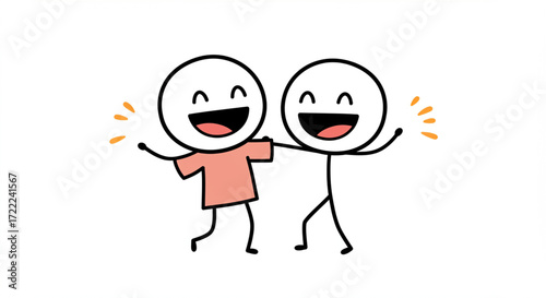 Two happy stick figures hugging, expressing joy and camaraderie in a minimalist style, a symbol of friendship and connection