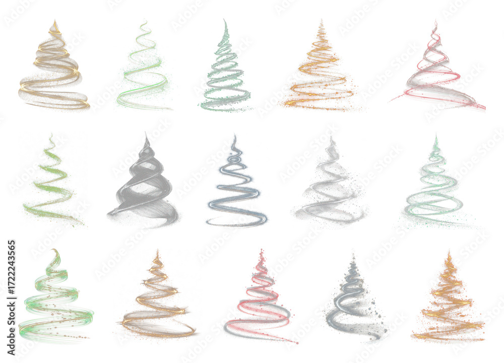 Obraz premium PNG Colorful spiral Christmas trees, element set on transparent background