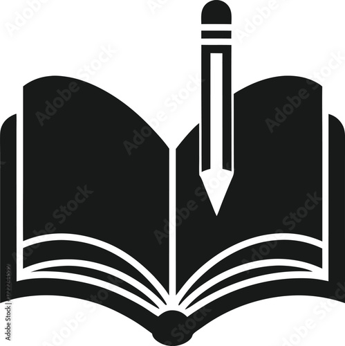 Open book with pencil icon, symbolizing education and writing