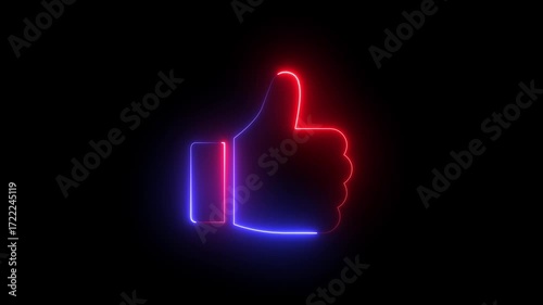 Animated neon line like Button animation. abstract social media like button on black background.