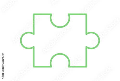 Flat jigsaw puzzle piece outline silhouette. Simple game tile graphic for toy or boardgame concepts. Childhood play activity or table entertainment with creative uses.