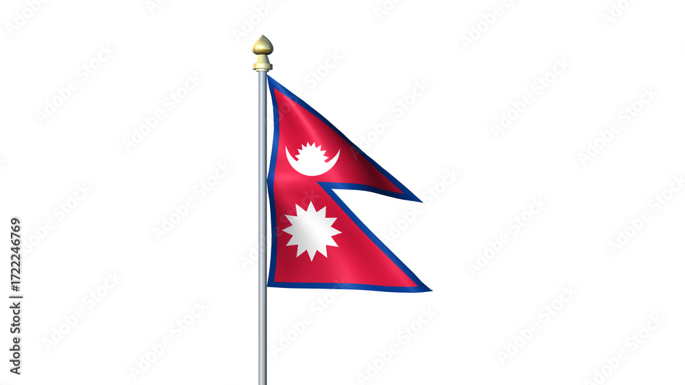 Obraz premium Waving Nepal national flag on flagpole with transparent background