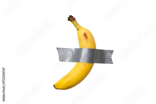 Banana duct taped to a transparent background, conceptual art, and humor