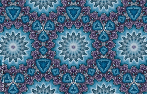 Blue and purple amethyst and turquoise crystals abstract geometric pattern wallpaper background 