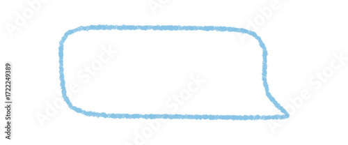 Hand drawn crayon speech bubble outline with fluid rectangle form. Sketch box uses talk and chat style for comment or message. Soft blue line gives a round, simple effect perfect for creative message