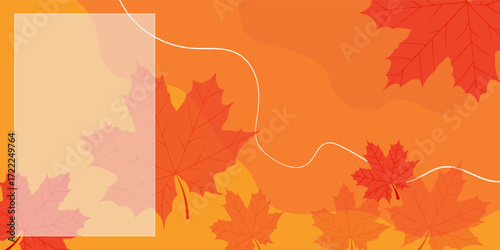 Autumn abstract colorful Background. Fall season and Thanksgiving theme. Editable vector templates with leaves and geometric pattern. Nature elements for poster, banner, cover, card, Sale, advertising
