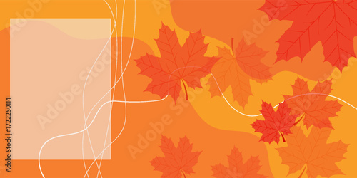 Autumn abstract colorful Background. Fall season and Thanksgiving theme. Editable vector templates with leaves and geometric pattern. Nature elements for poster, banner, cover, card, Sale, advertising