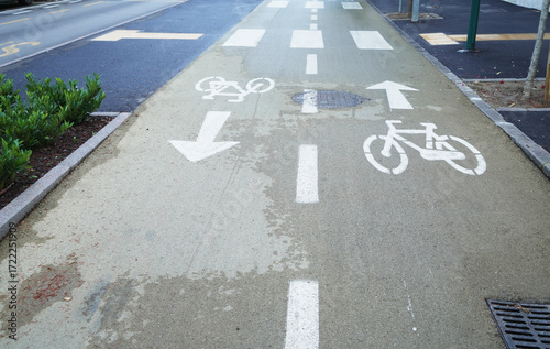 Bicycle path in Italy, double lanes with arrows