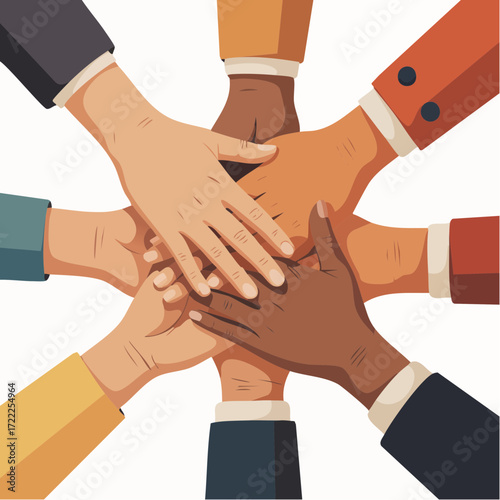 hands united in collaborative gesture demonstrating collective strength solidarity shared purpose and inclusive teamwork for corporate DEI campaigns community outreach and branding efforts.