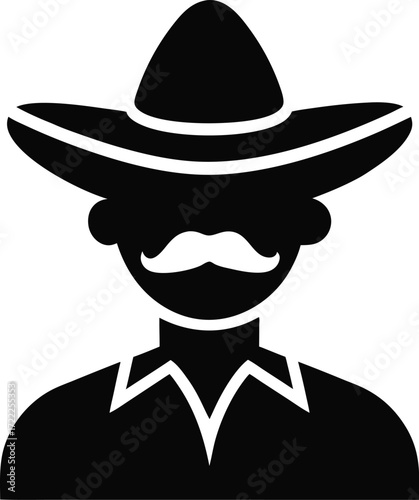 Black silhouette of a man wearing a sombrero and mustache