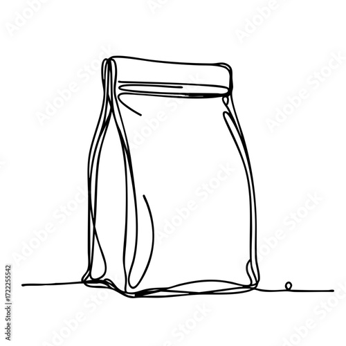 Abstract continuous black line drawing of a coffee bag on a plain white background, elegant minimalistic art concept for café and coffee shops.