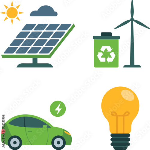 Renewable energy and green technology icons for a sustainable future