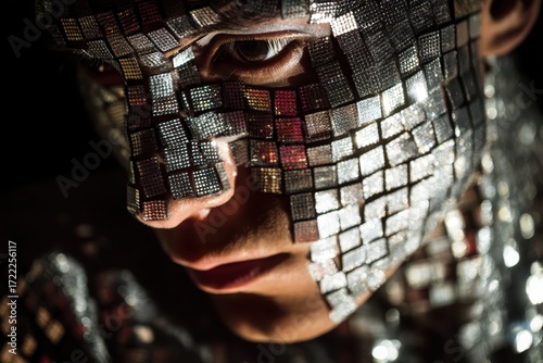 Face adorned with reflectiv...