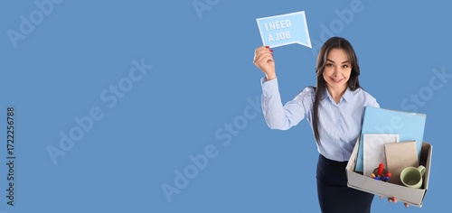 Fired businesswoman holding...