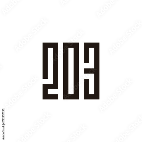 Number 2, 0 and 3 square, rectangle geometric symbol simple logo vector