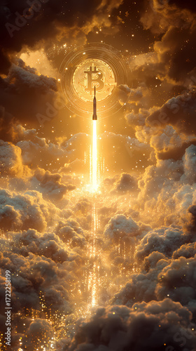 Epic Bitcoin Logo Rocket Launch,